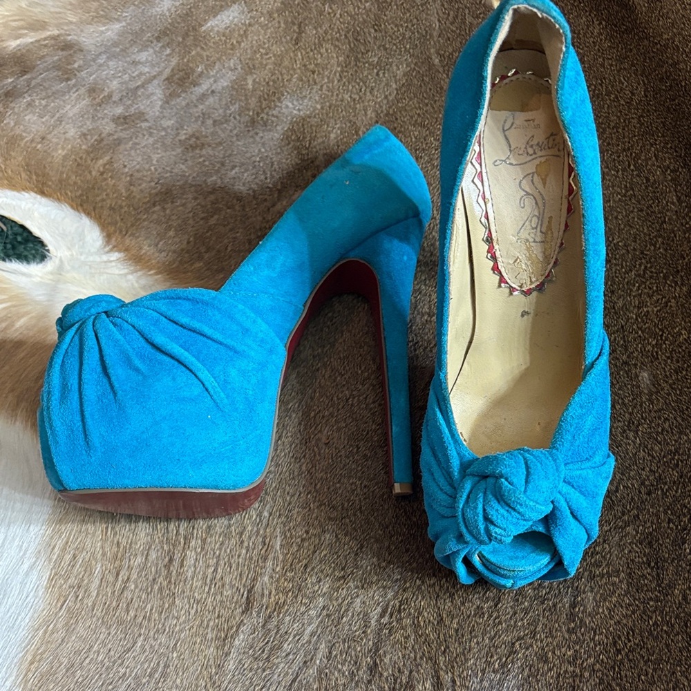 Blue Suede Platform Heels